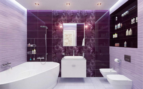 Фиолетовый цвет, как украсить ванную комнату в этом цвете 2