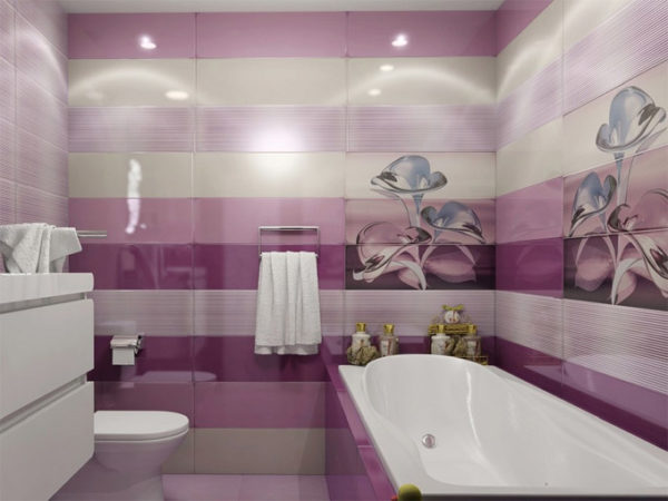 Фиолетовый цвет, как украсить ванную комнату в этом цвете 3