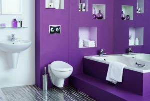 Фиолетовый цвет, как украсить ванную комнату в этом цвете 1