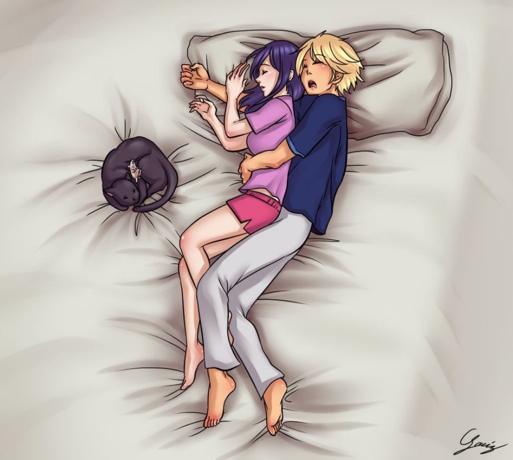 Adrien and marinette kiss in bed
