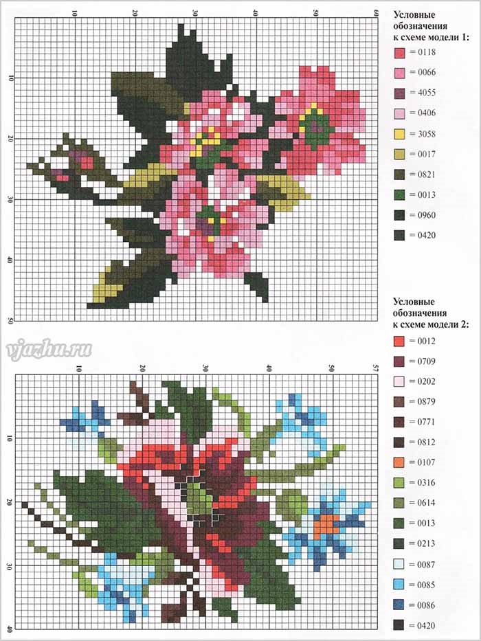 Схемы для вышивки маленькие букеты