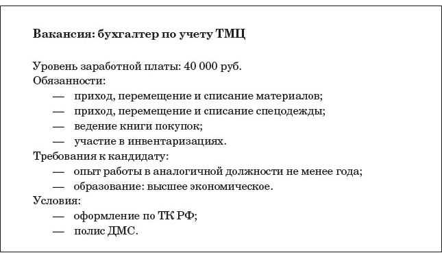 Образец вакансии на работу