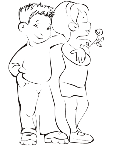 Девочка и мальчик держатся за руки раскраска 021