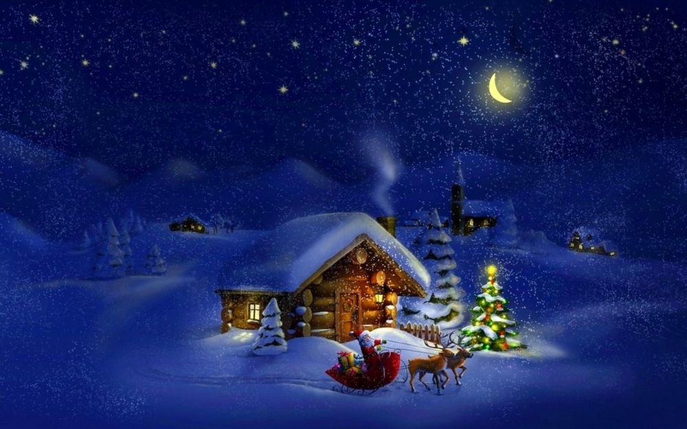 Дед мороз на санях с оленями картинки 016