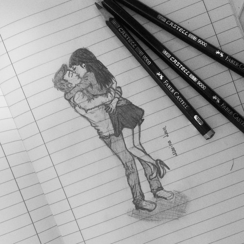 Картинки девушка и парень обнимаются   нарисованные карандашом (9)