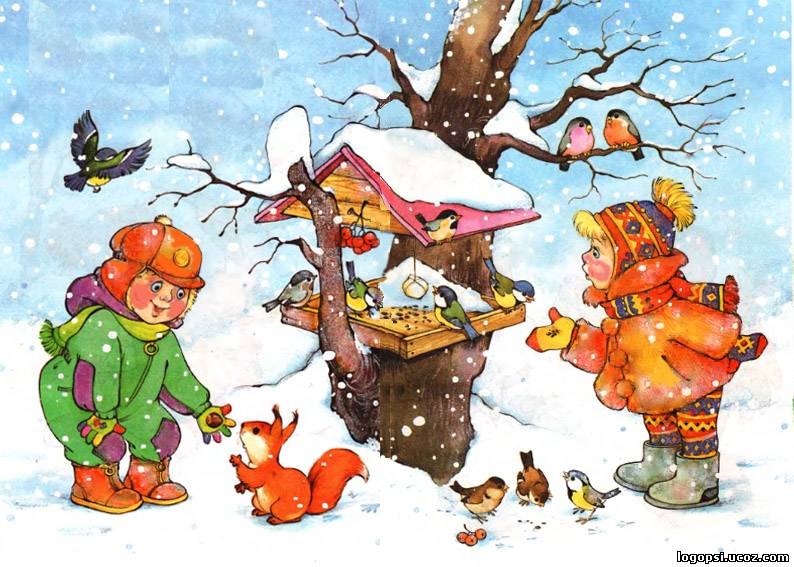 Картинки дети зимой кормят птиц 001