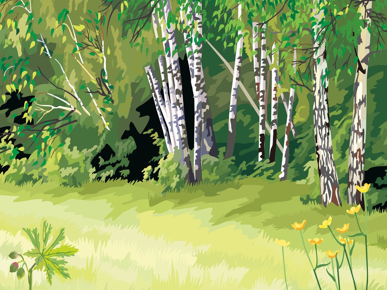 Нарисовать опушку леса