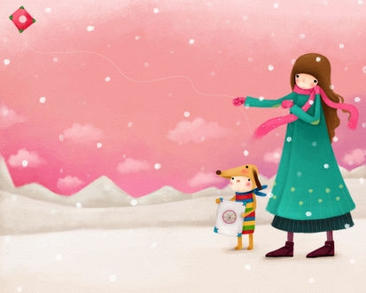 Картинки нарисованные зима и девушка 012
