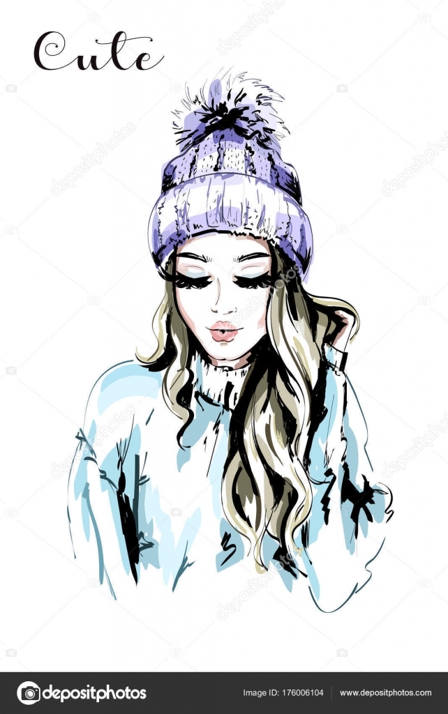 Картинки нарисованные зима и девушка 015