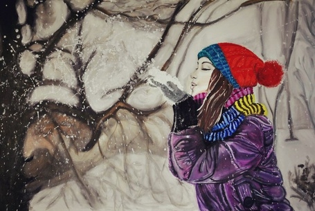 Картинки нарисованные зима и девушка 024