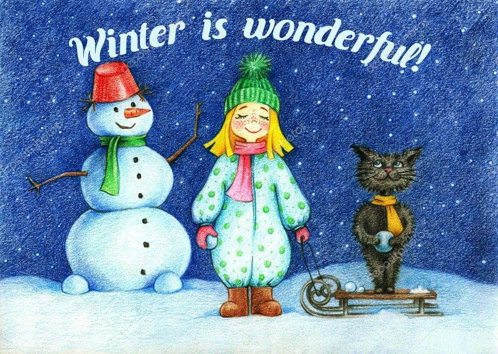 Картинки нарисованные зима и девушка 025