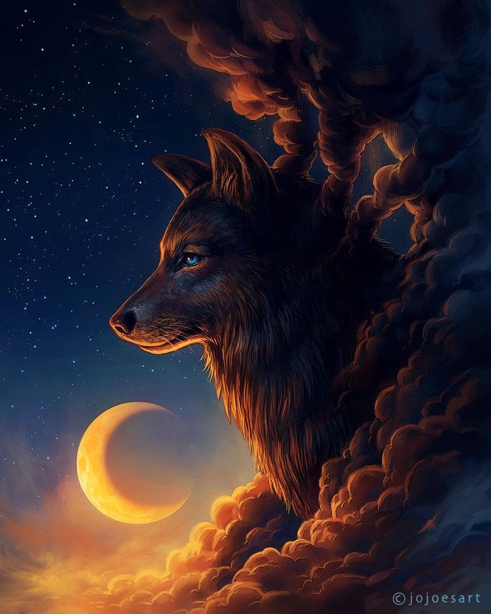 Красивые картинки луна и волк 023