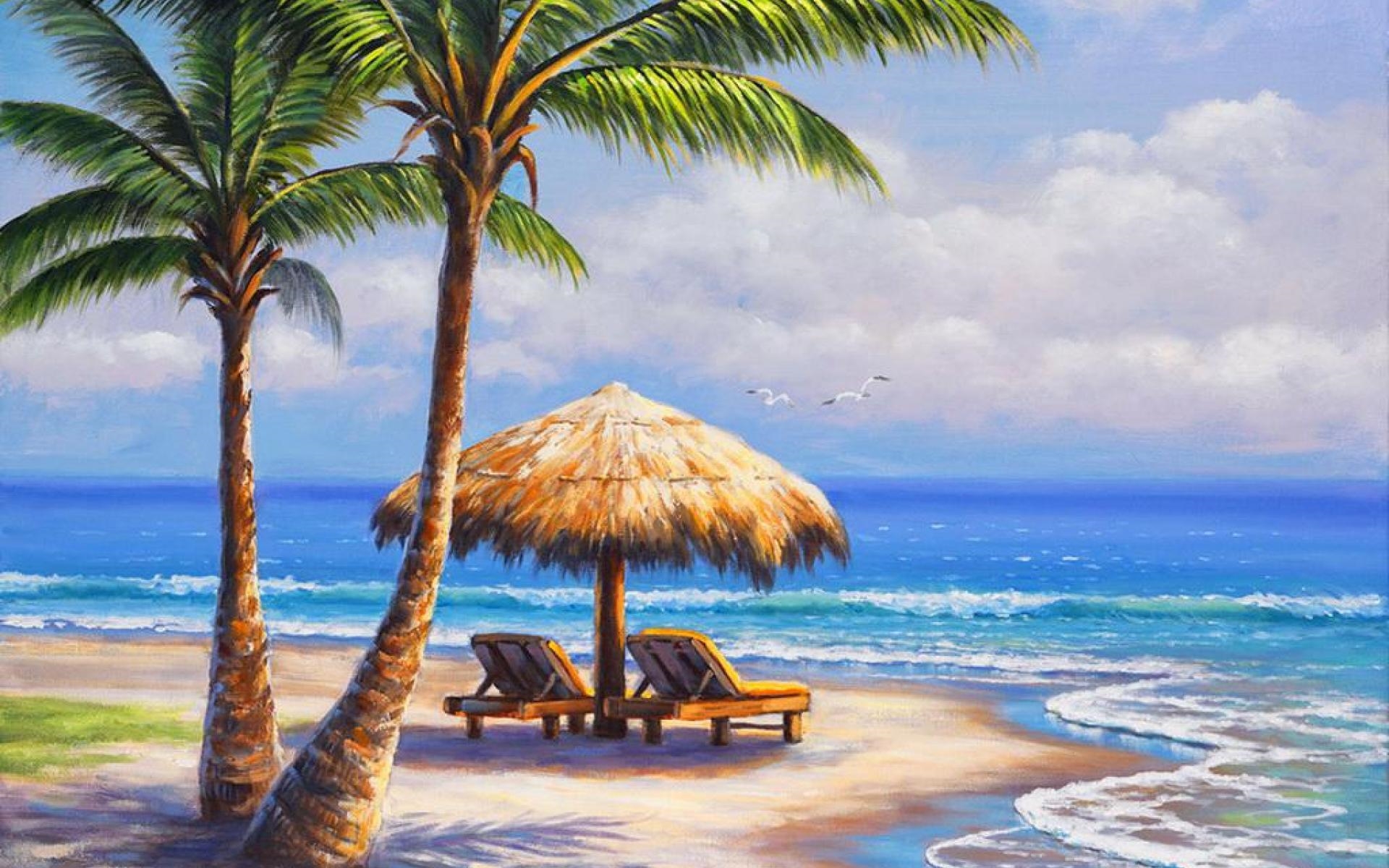 Море и пальмы рисунок
