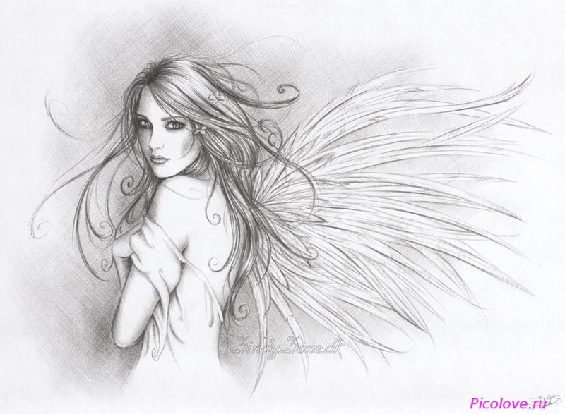 Рисунки карандашом красивые ангелы 001