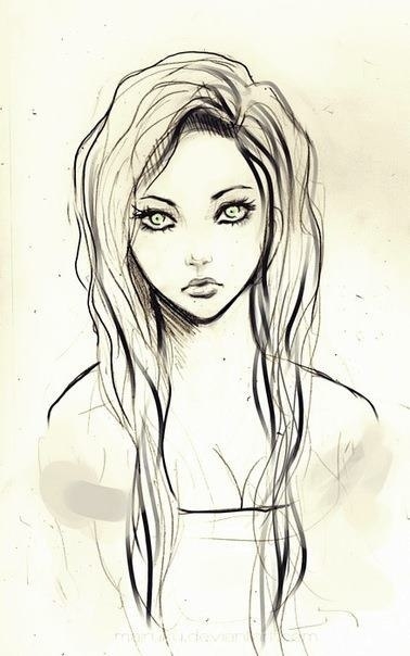 Рисунок девочки с косичками карандашом 012