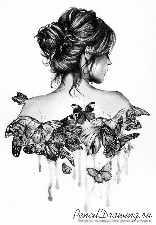 Рисунок девушка в платье со спины карандашом   сборка картинок (3)