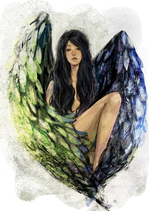 Рисунок девушка с крыльям 010