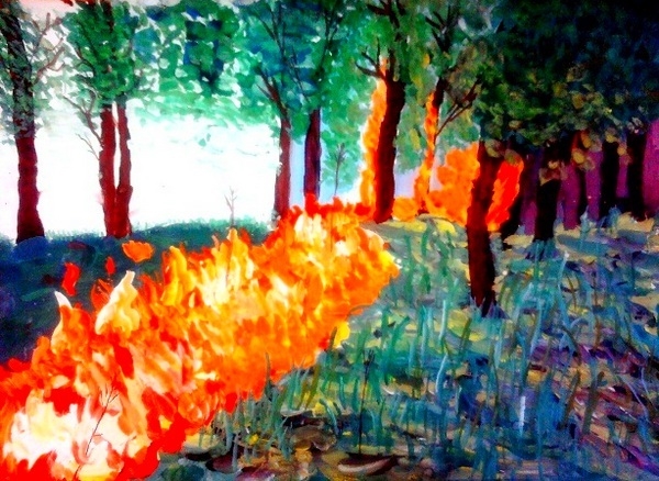 Рисунок огонь в лесу для детей010