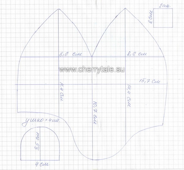 Выкройка шапки с ушками