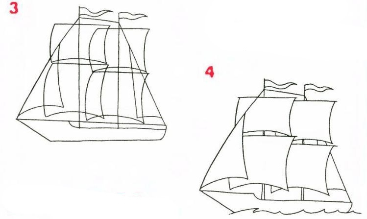 Алые паруса рисунок легко. Корабль рисунок. Парусник рисунок. Корабль рисунок карандашом. Поэтапное рисование корабля.