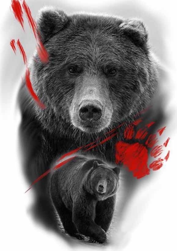Эскиз тату медведь треш полька 008