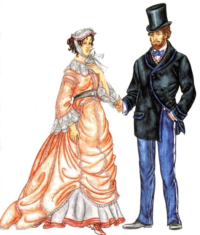 Мужская и женская одежда 19 века