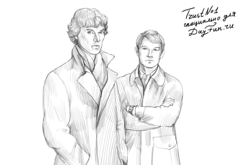 Рисунок Шерлока Холмса карандашом поэтапно 014