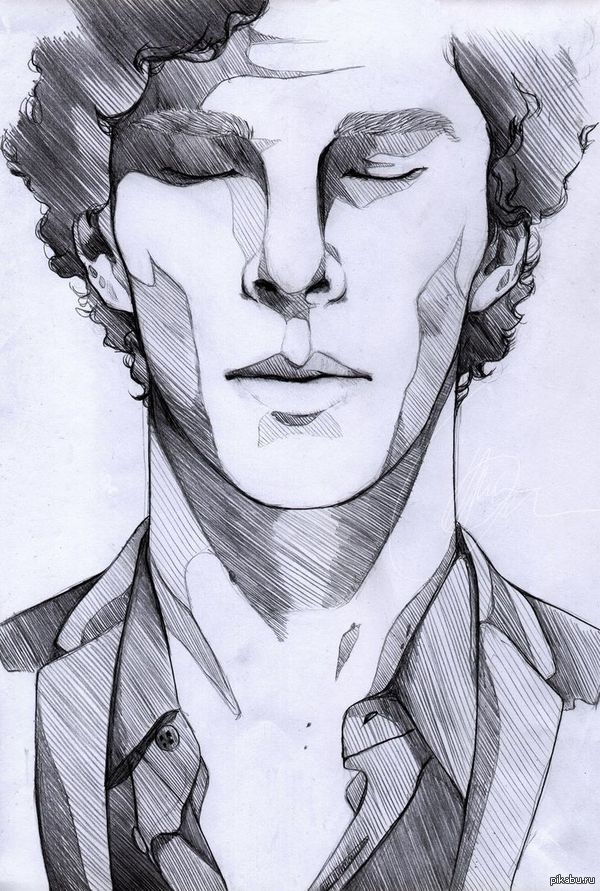 Рисунок Шерлока Холмса карандашом поэтапно 022