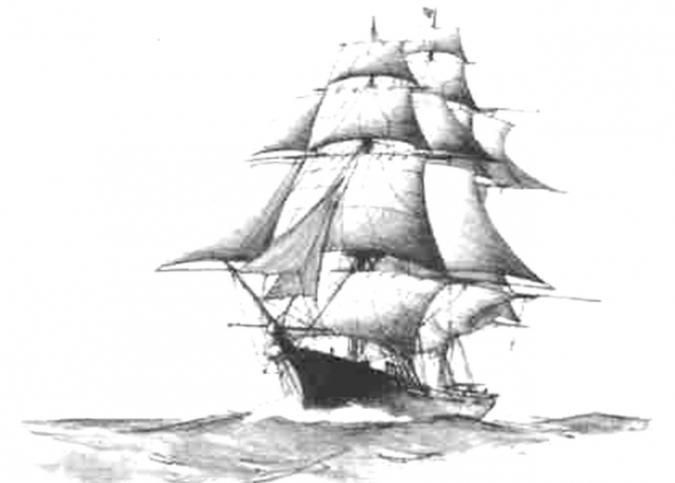 Черно белый рисунок корабль 003