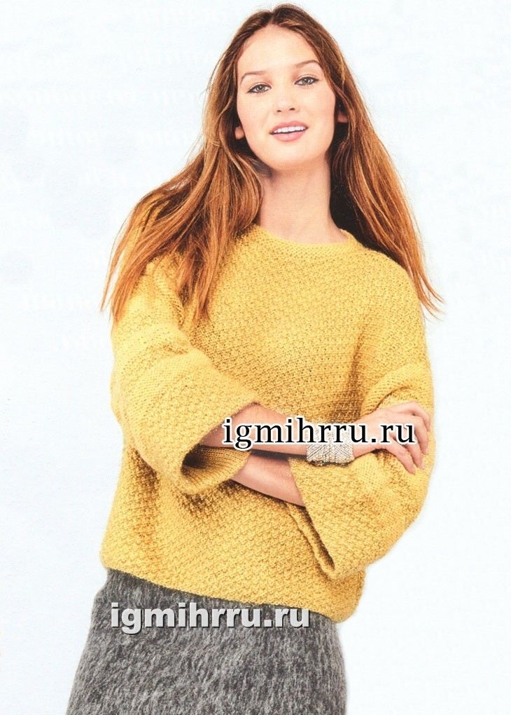 женский желтый свитер спицами 002