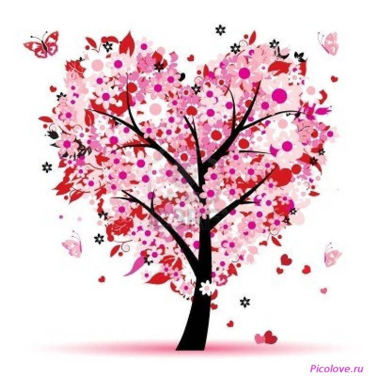 рисунок дерева с сердечками 004