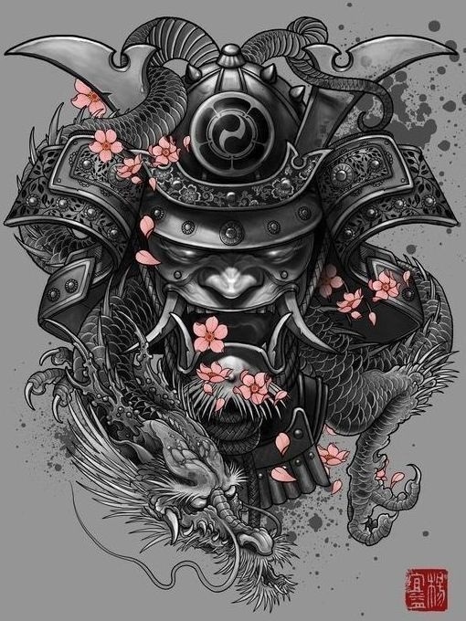 эскизы татуировок японские самураи 004