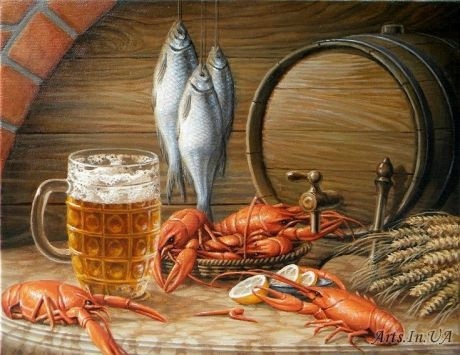 Натюрморт с пивом и рыбой 004