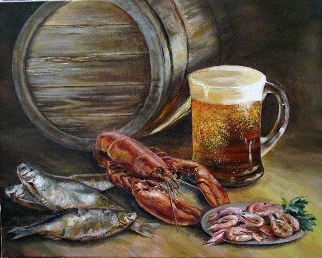 Натюрморт с пивом и рыбой 007