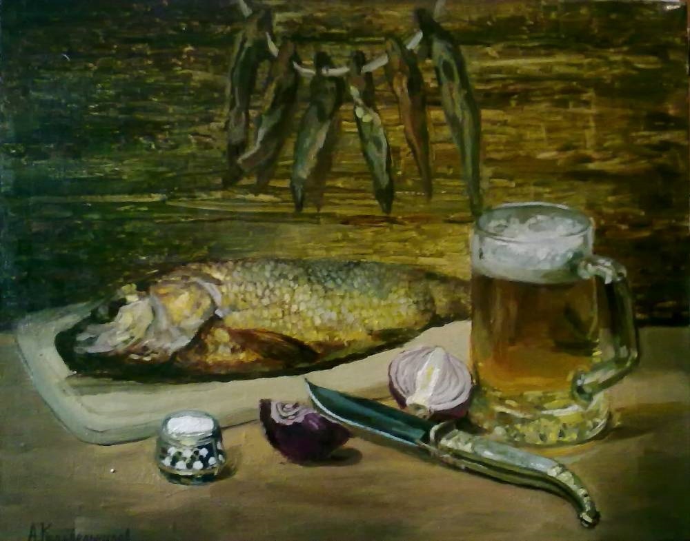 Натюрморт с пивом и рыбой 027