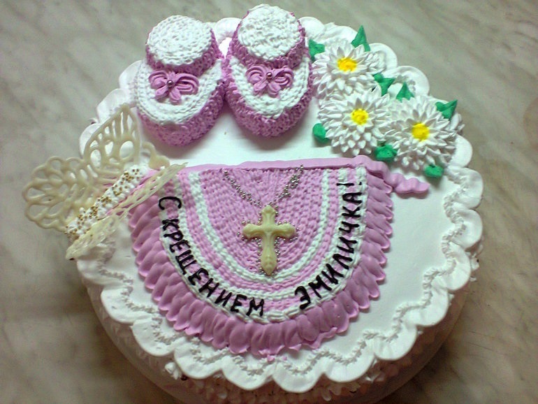 Торт из крема на крестины для девочки 005