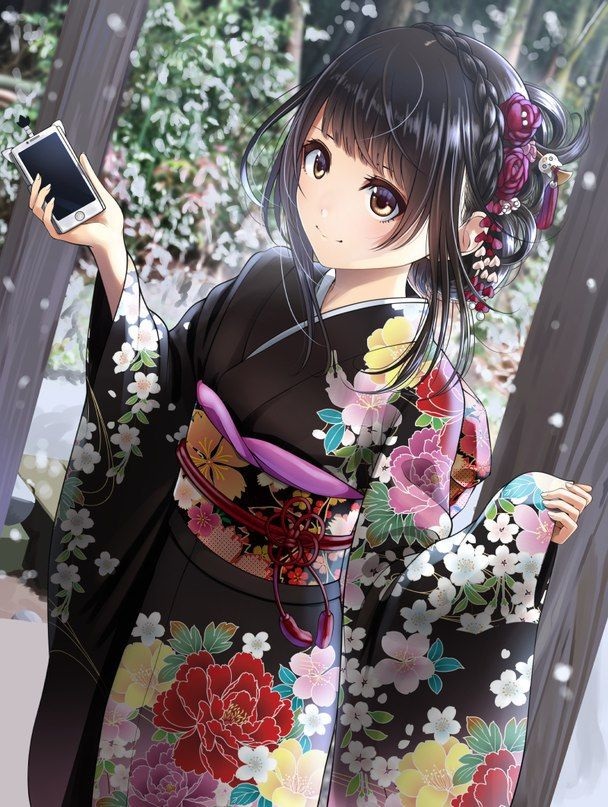 Аниме арт девушка в кимоно 022