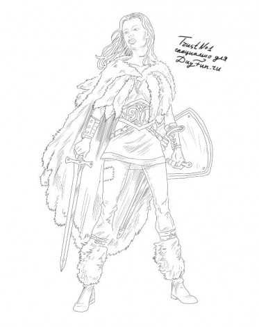 Рисунок карандашом девушка воин 006