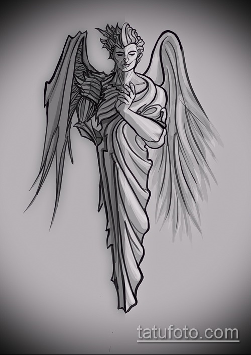 Эскиз тату ангел и демон 002