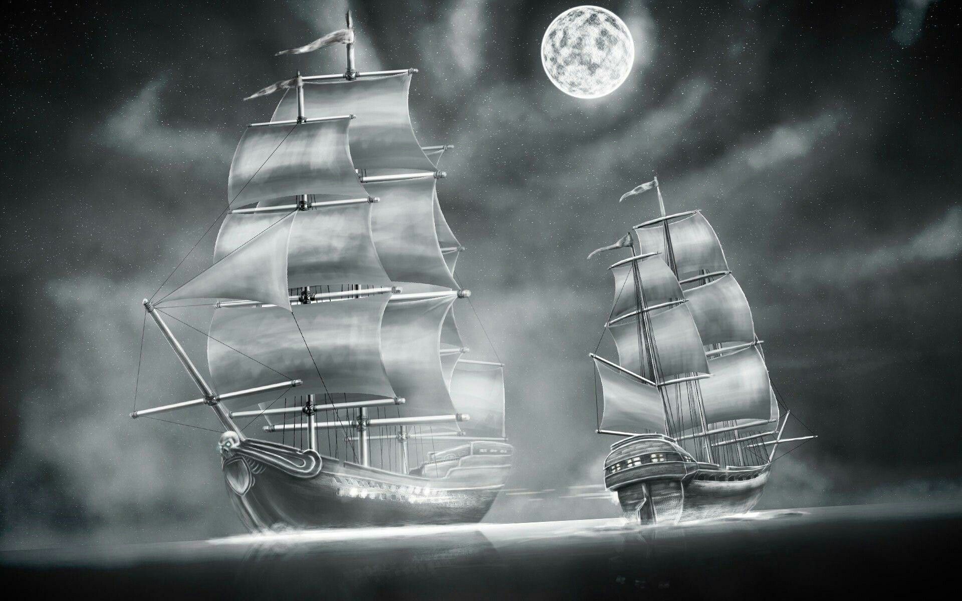 Черно белый рисунок кораблика 022