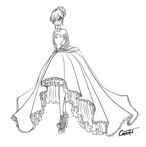 принцессы в красивых платьях раскраска 14