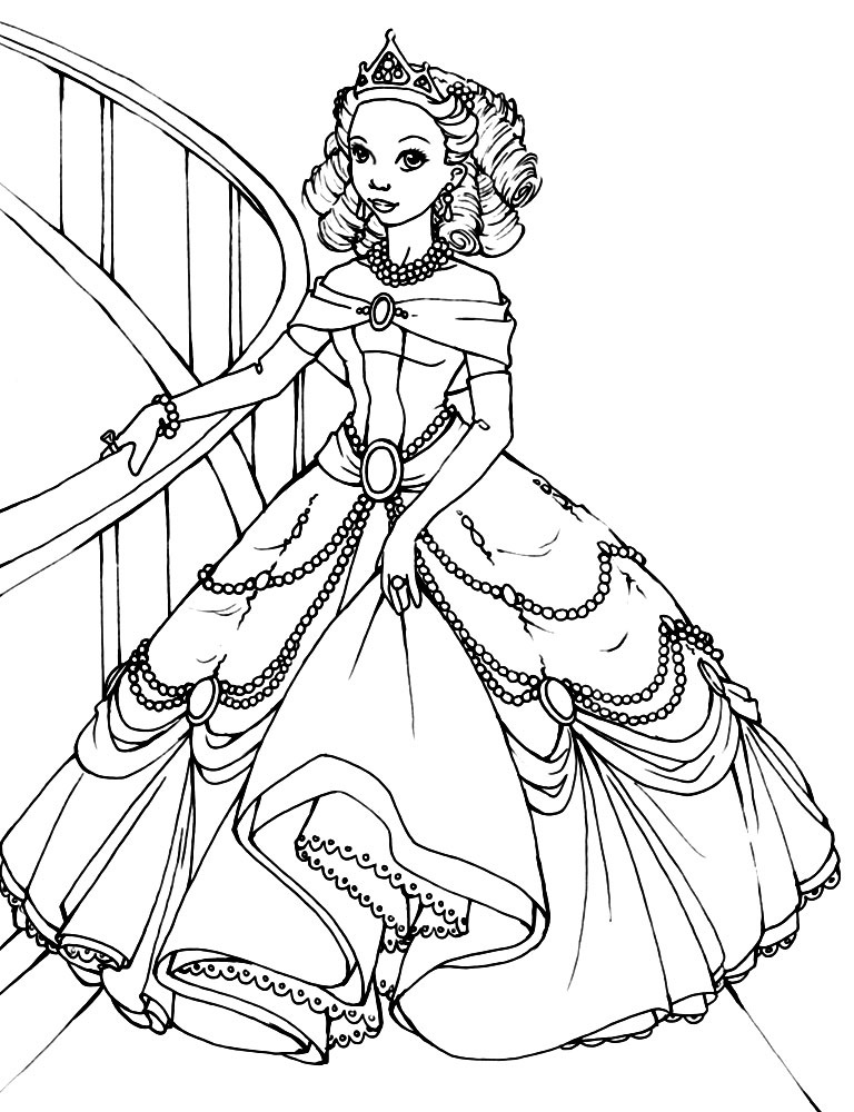 распечатать раскраски для девочек принцессы в красивых платьях 01
