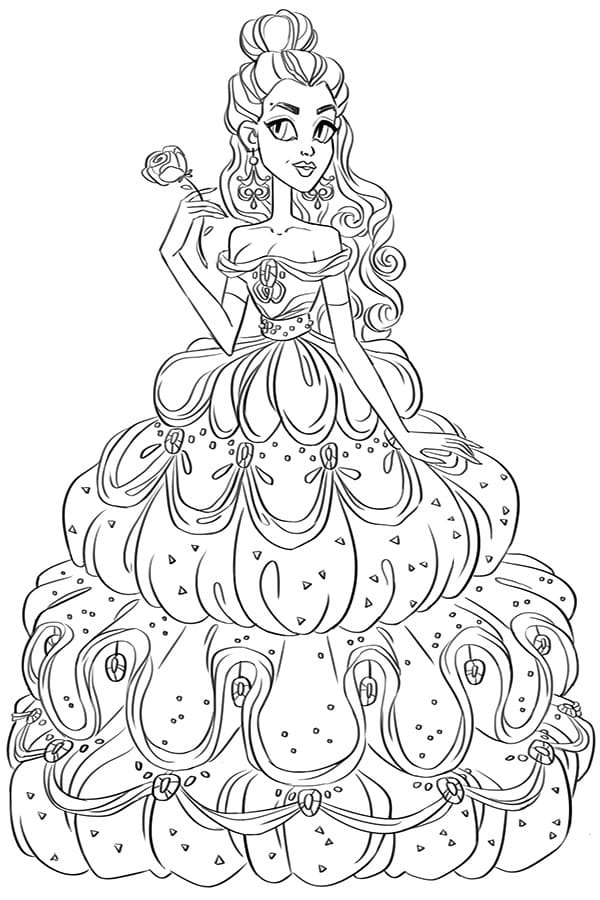 распечатать раскраски для девочек принцессы в красивых платьях 20