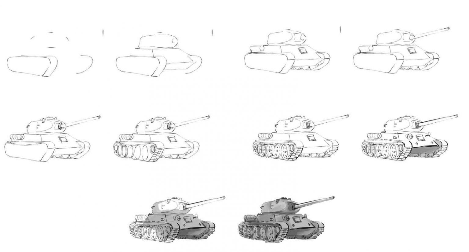 Поэтапное рисование танка т-34