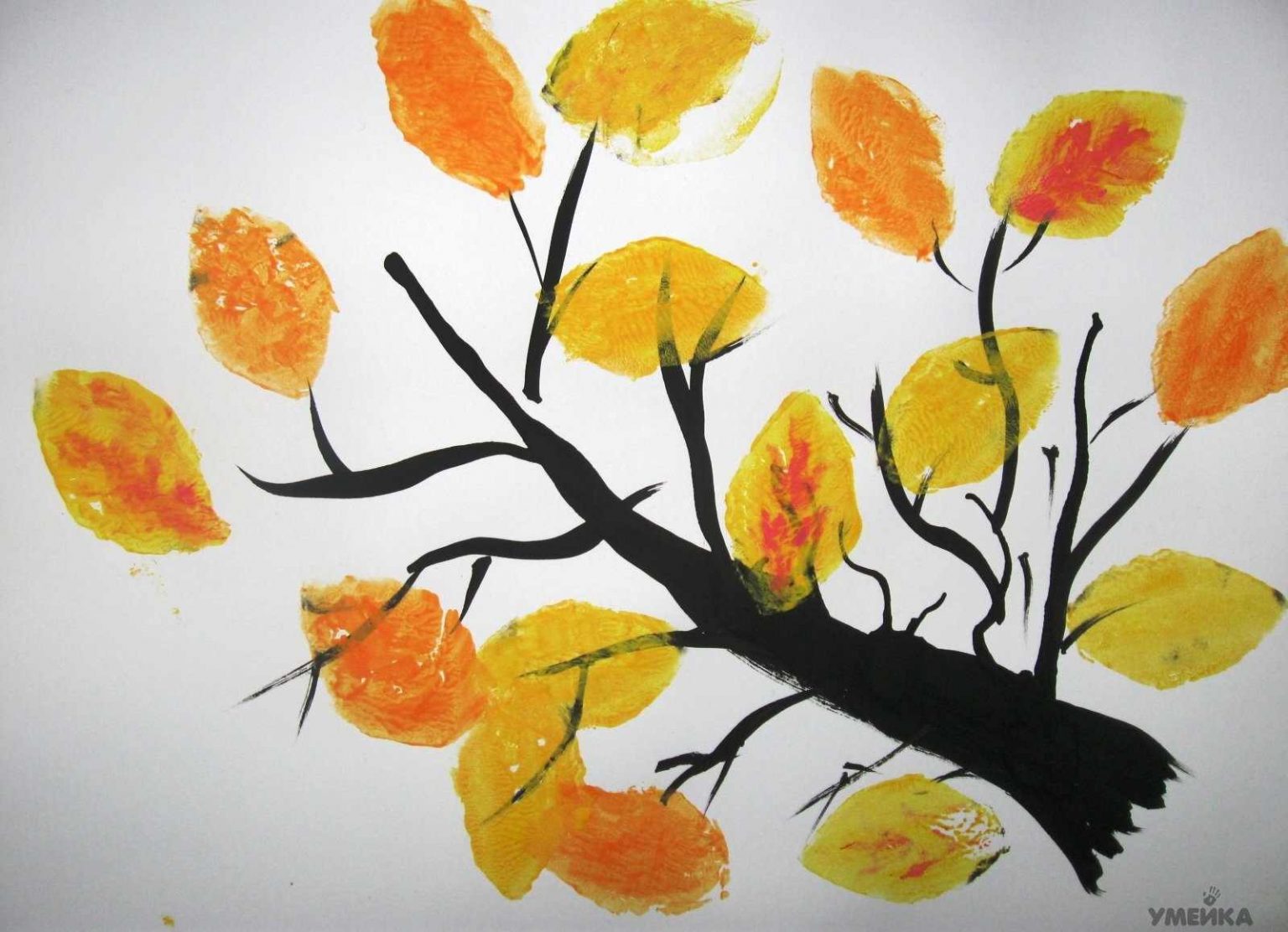 Рисование листьями деревьев