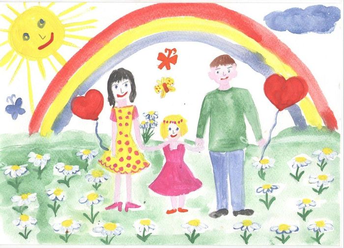 Семья на отдыхе рисунок карандашом для детей (1)