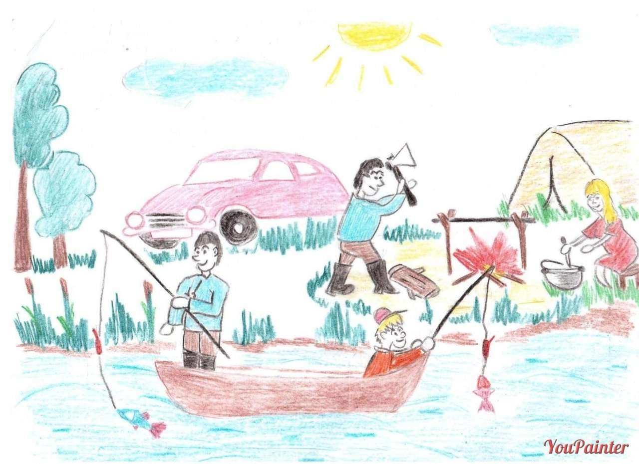 Семья на отдыхе рисунок карандашом для детей (6)