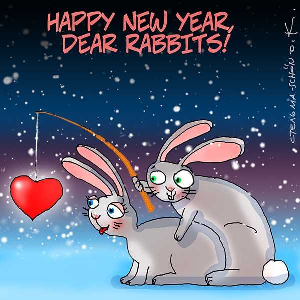 Новогодние открытки с кроликом 16