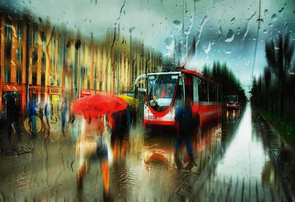 Обои с городскими улицами в дождливый день 010