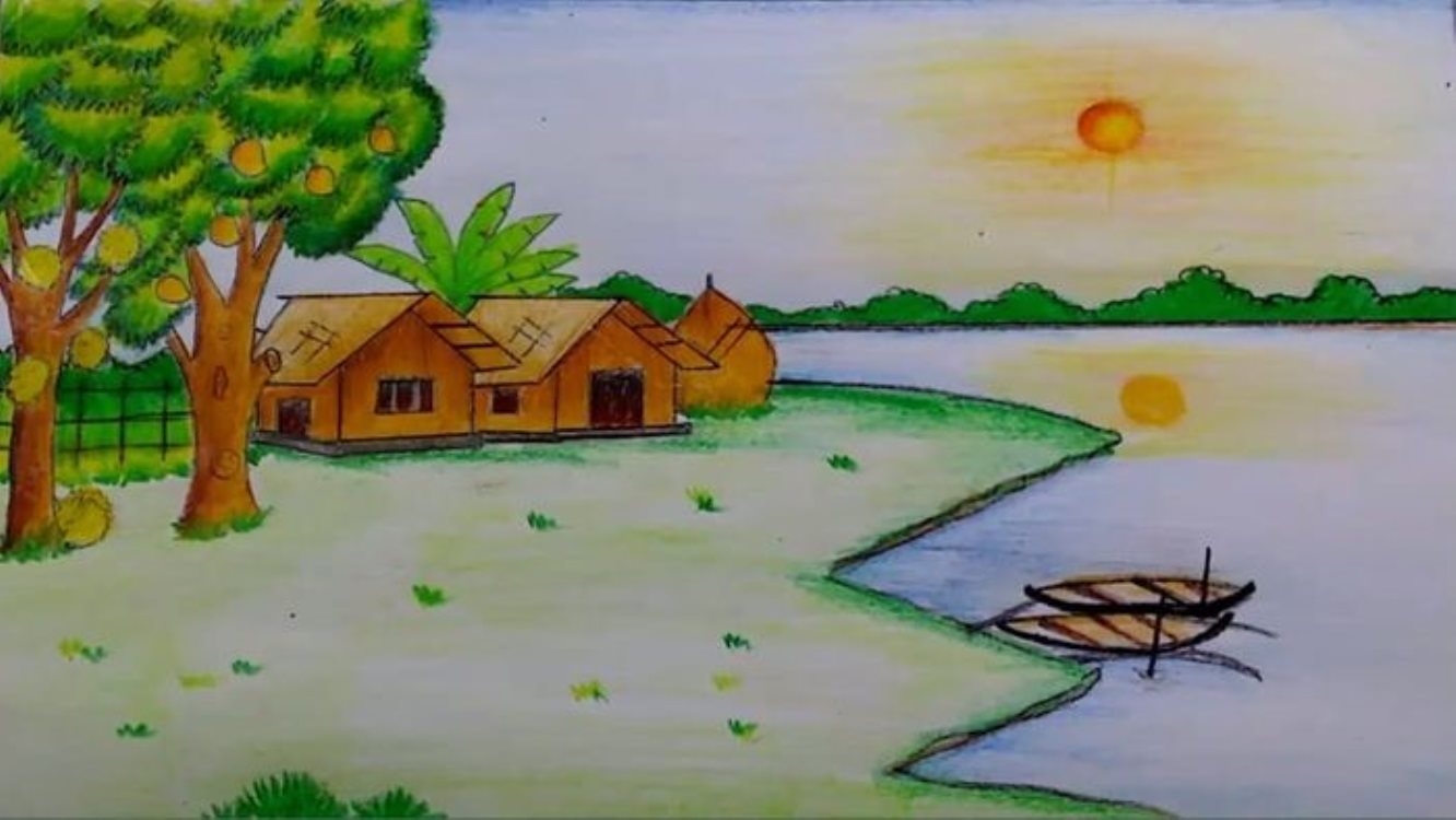 Что можно нарисовать 4 класс. Пейзаж для детей. Летний пейзаж для детей. Простые пейзажи для рисования. Рисунок на летнюю тему.